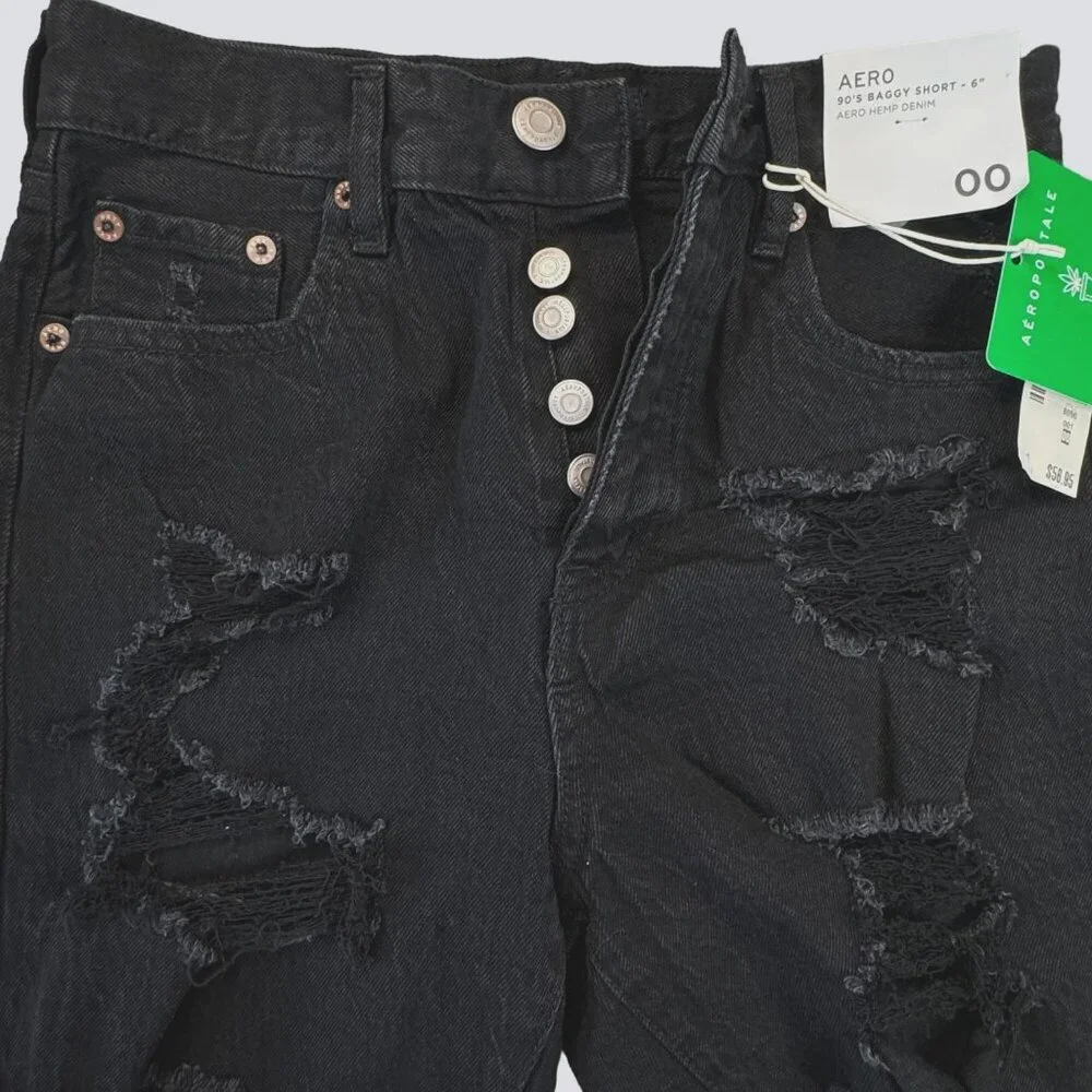 Aeropostale NWT Women's Black Shorts‎ 90's Baggy Shorts Hemp Denim